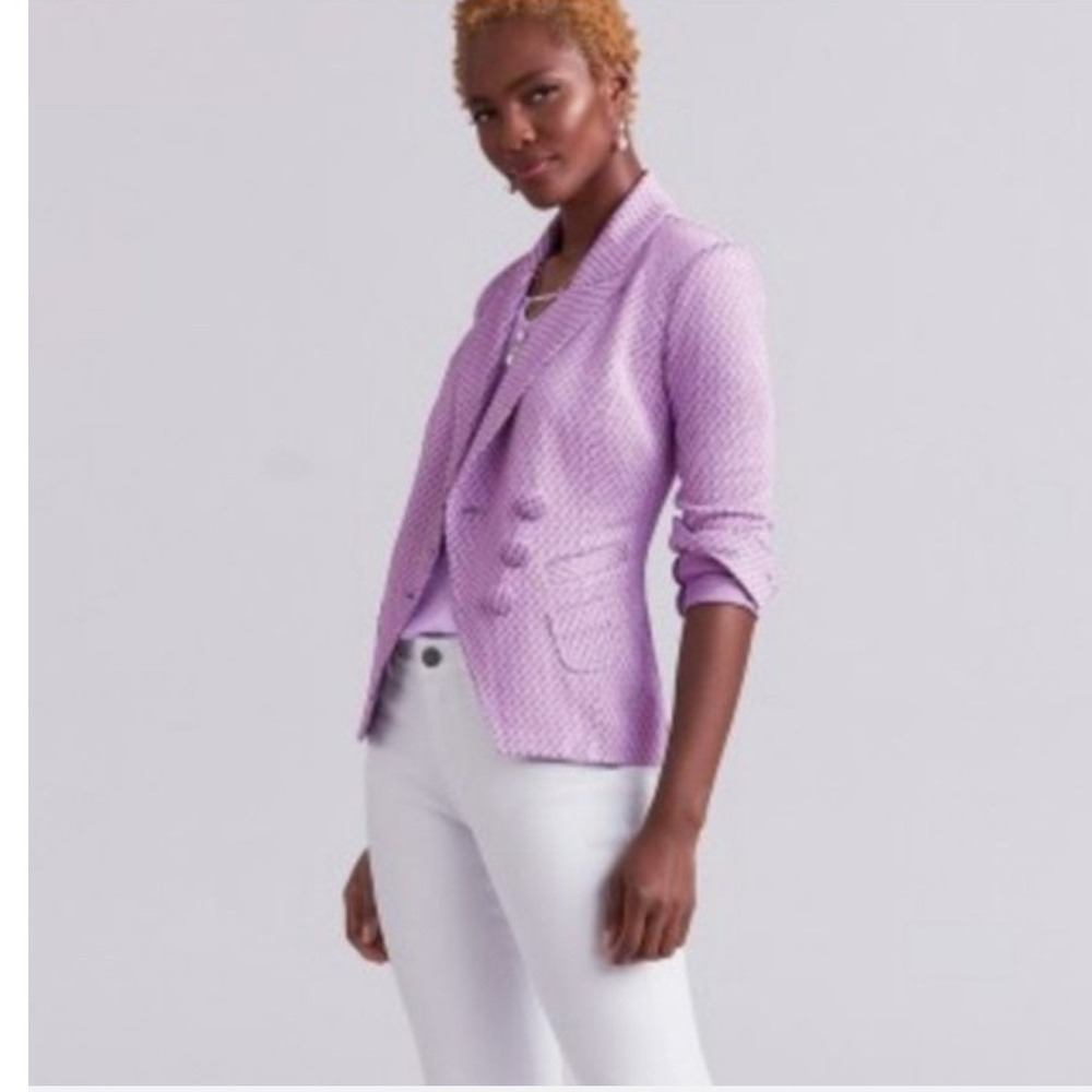 Cabi 5847 Purple Pink Geometric Diamond Knit Blazer Jacket Womens XL